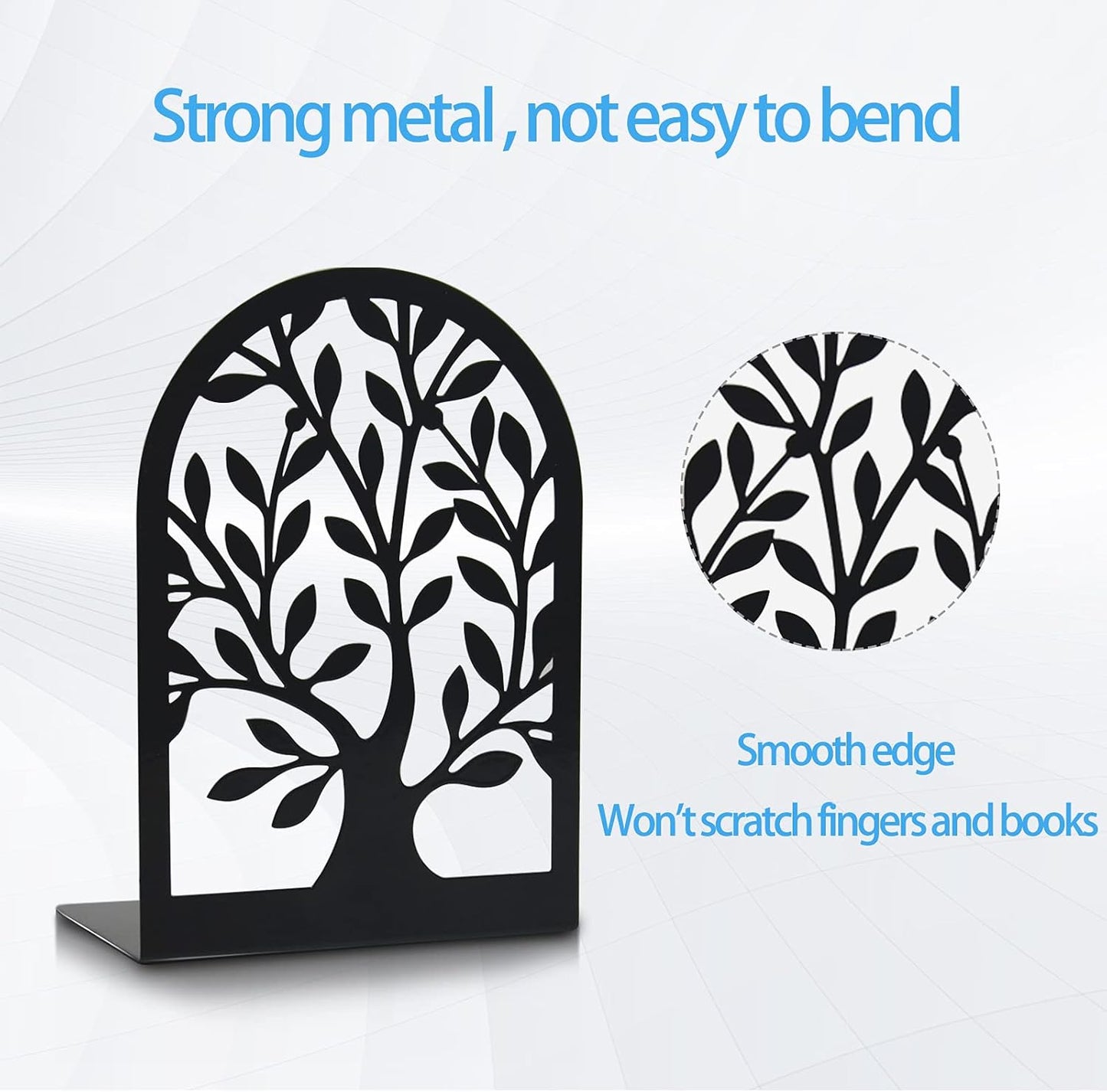 Umikk Book Ends, Bookends for Shelves, Tree Book End to Hold Books, Metal Bookend Stopper, Non-Skid Book Holder, Black Book Supports for Office Home Kitchen, Modern Decorative Bookends(3 Pair/6 Pcs)