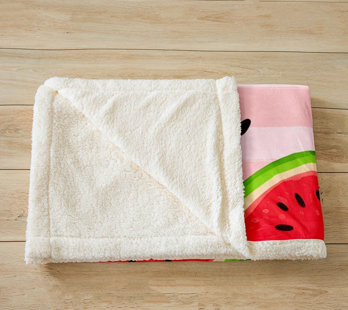 Feelyou Watermelon Fleece Throw Blanket for Girls Boys Kids Fresh Fruit Plush Blanket Pink Stripe Sherpa Blanket Summertime Fuzzy Blanket for Sofa Bed Couch,Throw 50x60 Inches