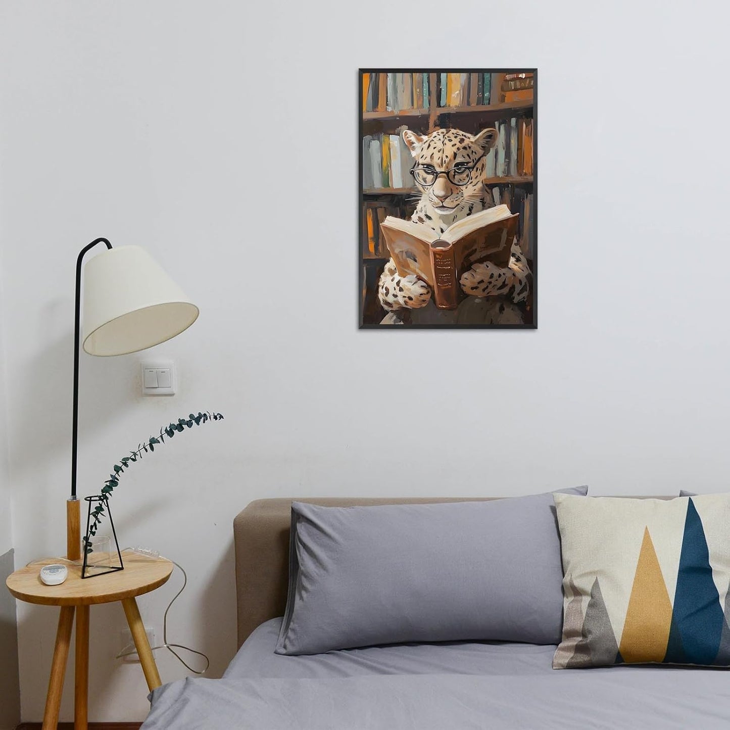 Trendy Leopard Reading Book Canvas Posters Funky Panther Library Wall Art Funny Animal Cheetah Aesthetic Prints Painting For Living Room Office Wall Decor 12x16in Unframed