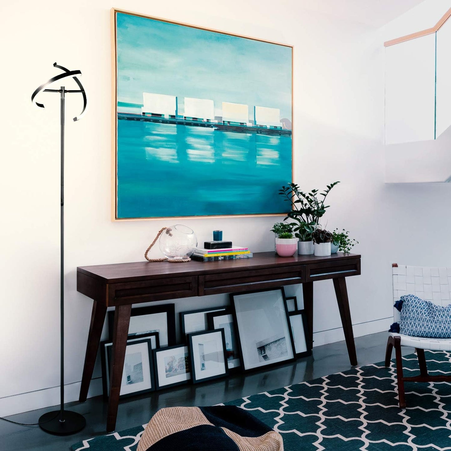 Brightech Halo Split Modern Bright LED Torchiere Floor Lamp for Offices - Dimmable, Tall Standing Lamp for Living Room or Bedroom - Adjustable Light w/Rotating Angles - Jet Black