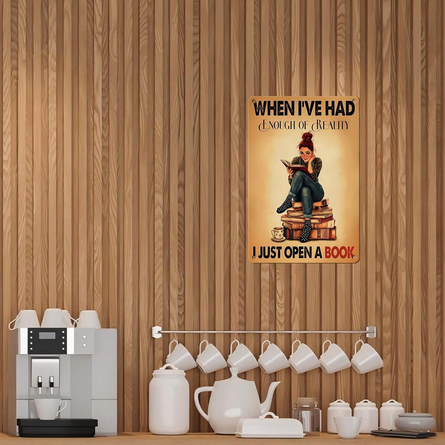 Woman Book Metal Tin Sign When I'Ve Had Enough Of Reality I Just Open A Book Vintage Tin Sign Library Study for Home Bar Pub Kitchen Garage Restaurant Wall Deocr 12 * 8inch