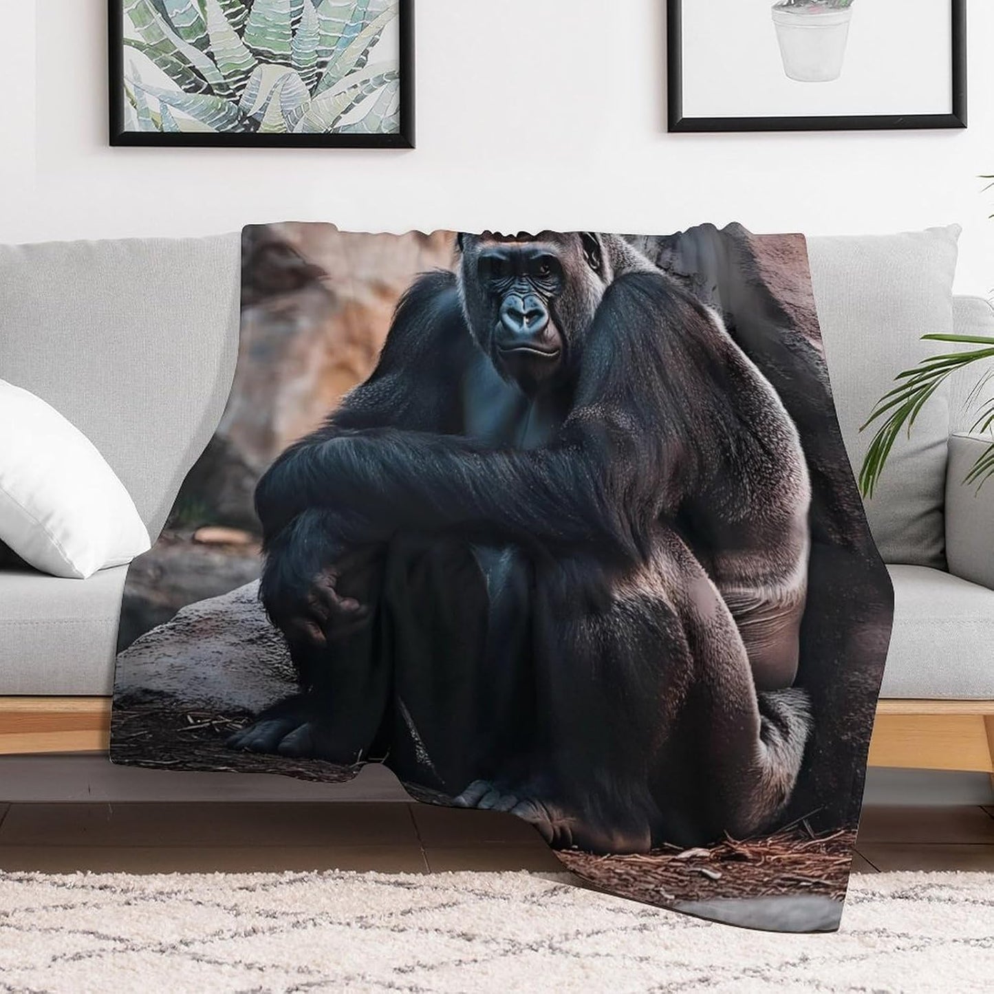 Wild Animal Gorilla Monkey Throw Blanket for Couch Bed Plush Cozy Fuzzy Flannel Blanket for All Season 50"x60"