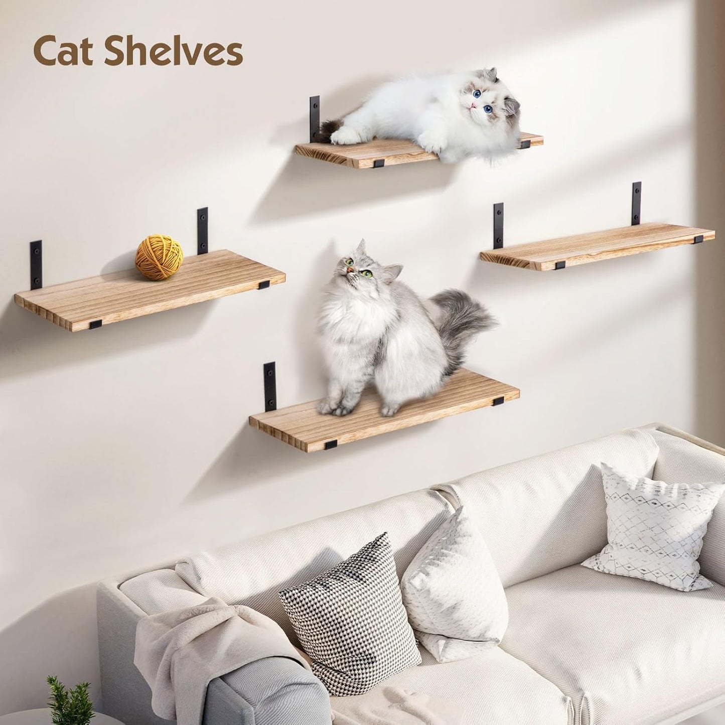 SALA Floating Shelves Set of 8, Width 6in, Light Brown Farmhouse Wood, Multi-Room Wall Decor