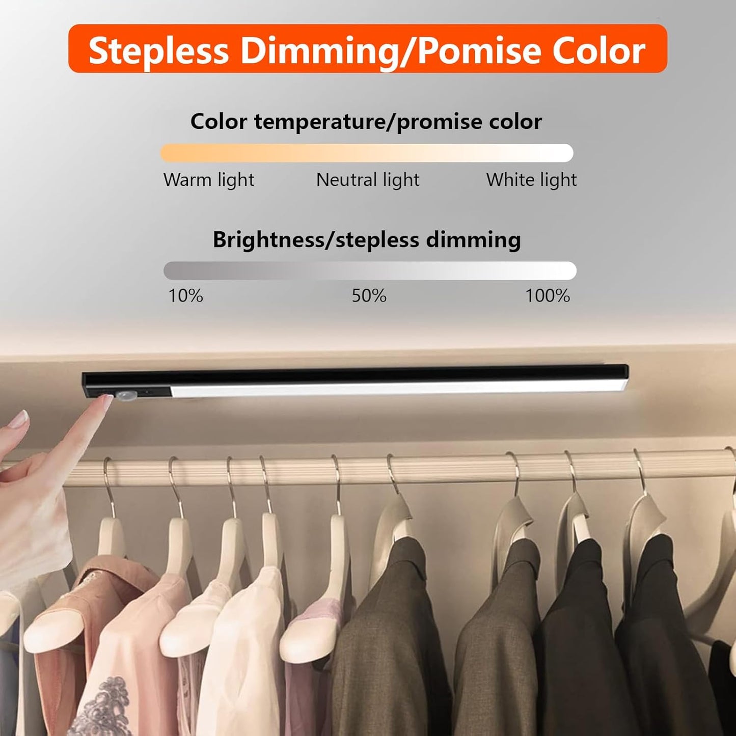 Under Cabinet Lights, Motion Sensor Lights Indoor, Rechargeable Under Counter Lighting, Wireless Magnetic Closet Lights, 3 Color Temperatures, for Kitchen, Wardrobe, Closets, Cupboard(Black)