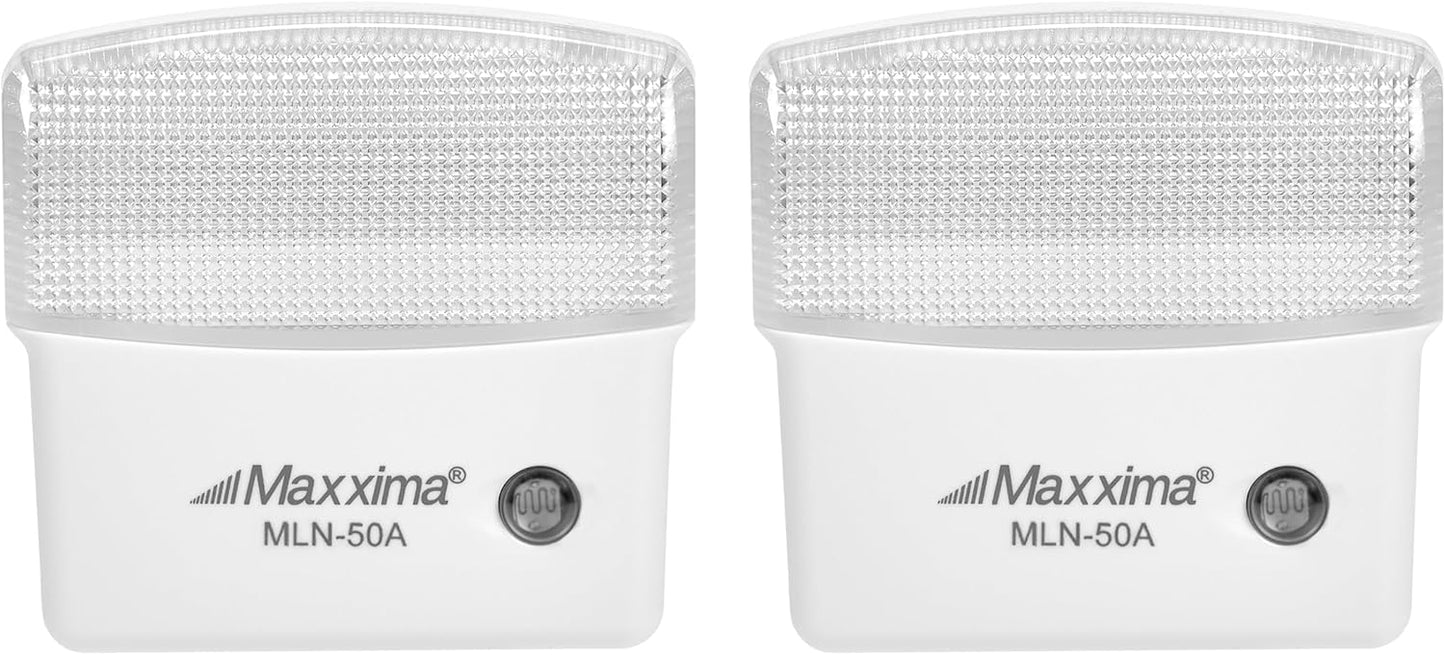Maxxima LED Night Light with Dusk to Dawn Sensor - Featuring 25 Lumens, Plug In, Ideal for Bedrooms, Bathrooms, Basements, Hallways, and Senior Living, Amber Light - 2 Pack