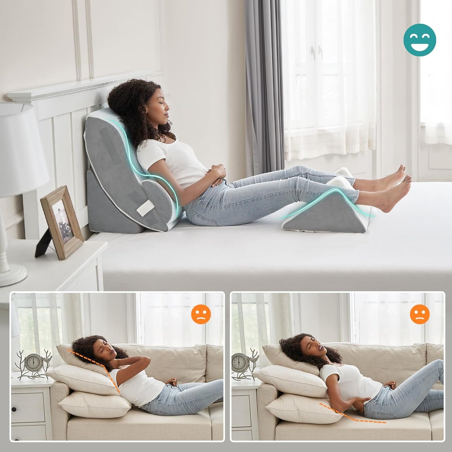 Hansleep Bed Wedge Pillow Set for After Surgery 4PCS, Post Surgery Pillow for Sleep Apnea and Acid Reflux Relief, Adjustable Reading Pillows Back Support with Memory Foam, White, 20"