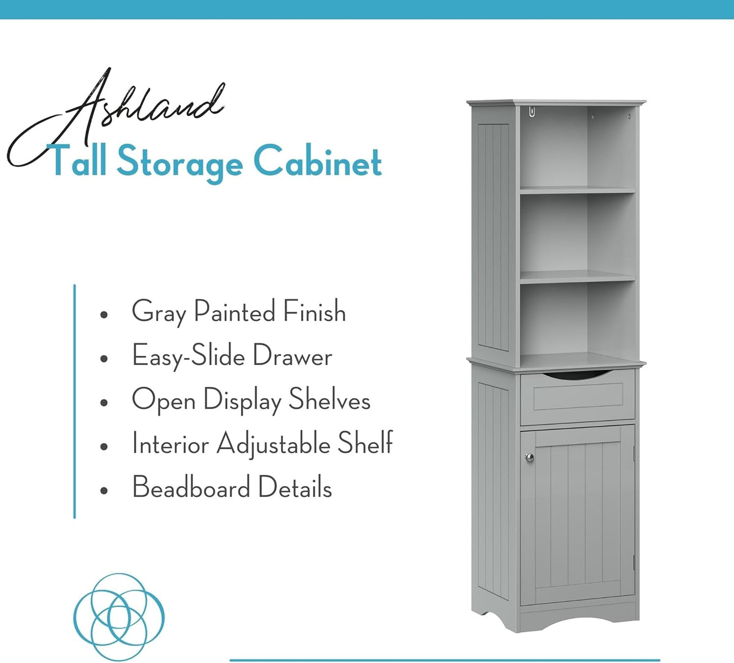 RiverRidge, Gray Ashland Bathroom Freestanding Storage Cabinet with Three Open Shelves and Drawer, Size