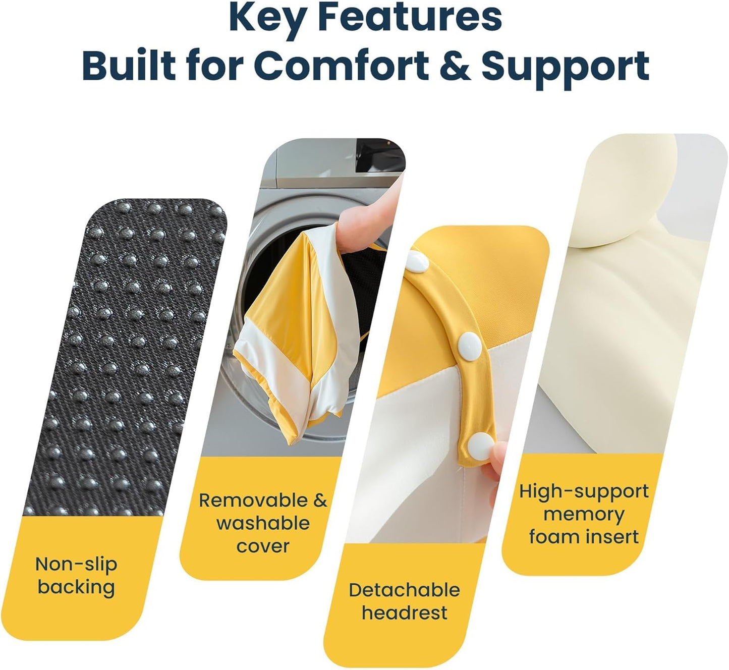 SLEEP ZONE Memory Foam Reading Pillow, Multi-Position Support Bed Pillow for Petite Adults, Reading Tools, Pillows Prone Back and Knee Support Leg Elevation with Washable Cover, Yellow