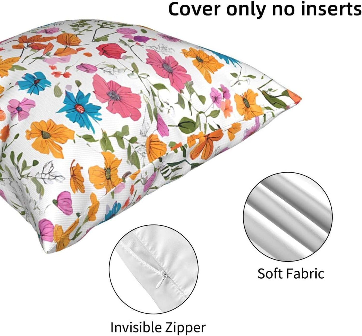 All-Season Square Pillow Covers 18"X18", Flowers, Decorative Throw Pillow Covers for Sofa Bed Couch, Hidden Zipper Cushion Cover, Square Lumbar & Accent Pillowcases for Home Decor