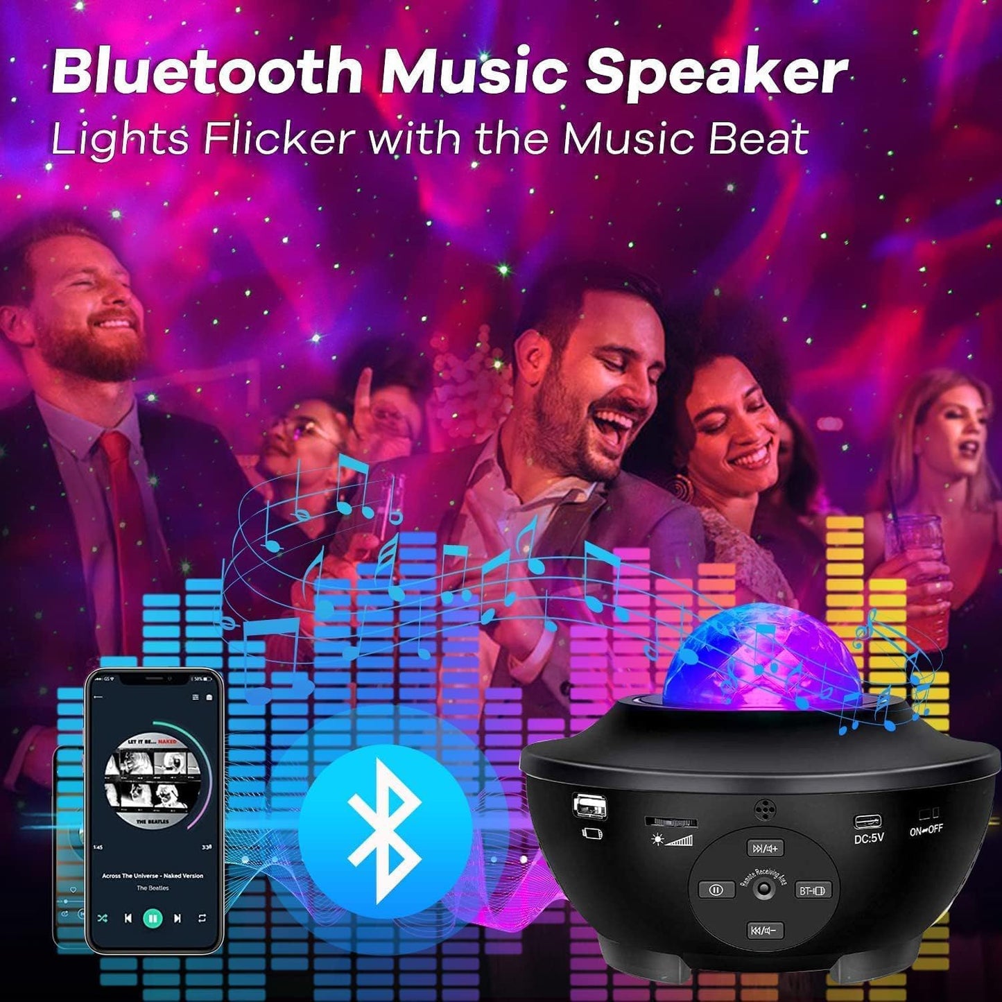 Elec3 Galaxy Projector for Bedroom, Ocean Light Projector with Bluetooth Speaker and RC Water Wave Lamp Northern Night Light Ocean Themed Decor Ambient Lights for Kids Adult Bedroom/Game Room Decor
