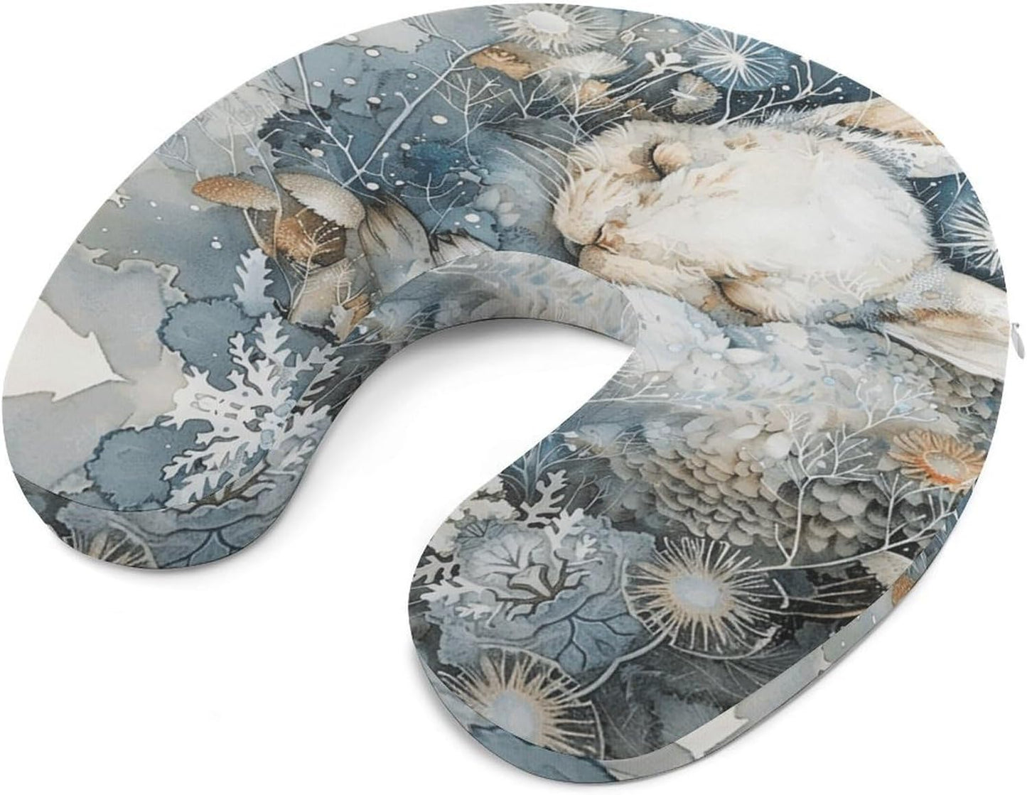 A Sleeping Rabbit Neck Pillow Memory Foam U Shaped Pillows Portable Pillows for Shoulder Travel Head Support Pillow with Concealed Zipper for Airplane Car Home Office