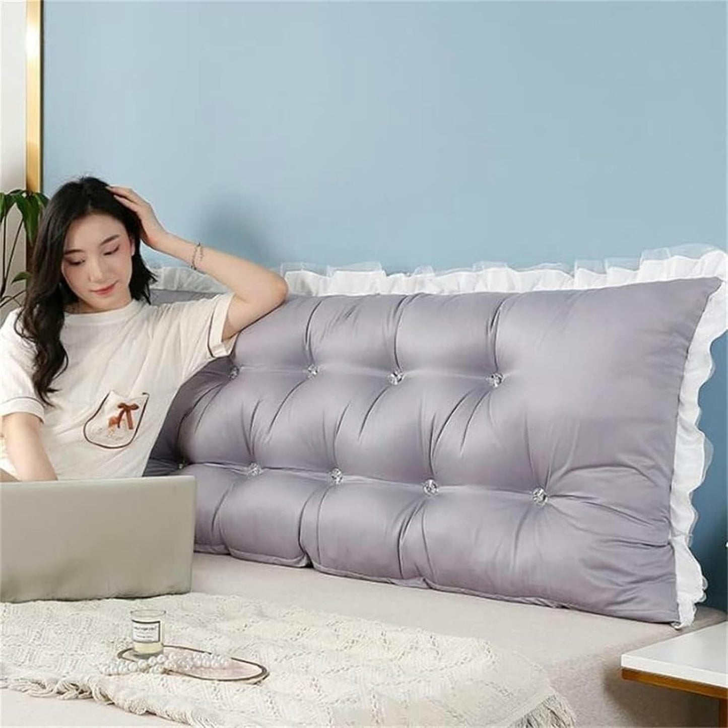 Large Reading Wedge Pillow, Daybed Bunk Bed Bolster Cushion Cotton Headboard Pillow Twin Full Bed Rest Headboard Cushion Bed Rest Pillows(Purple,180 * 50 * 15cm)