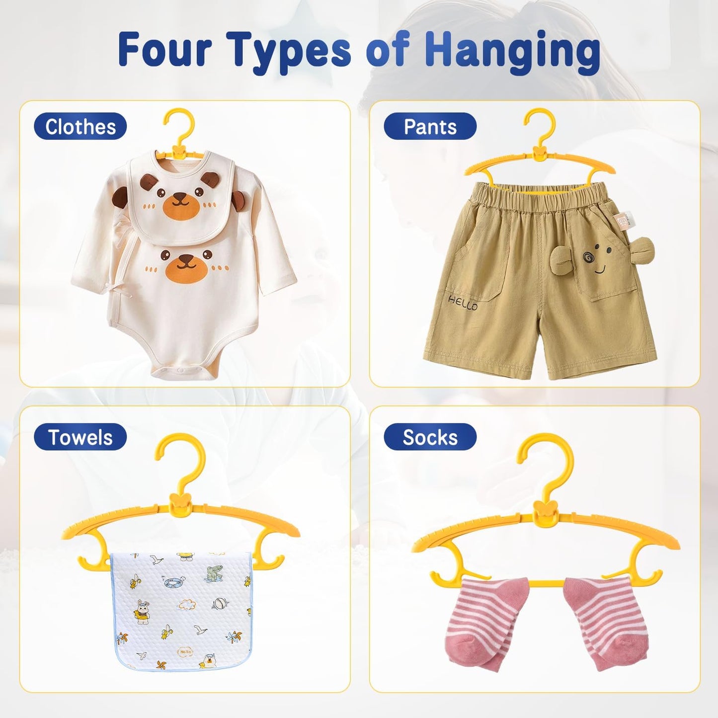 Damita Baby Hangers 11"-14" Adjustable Plastic Kids Hangers, Non-Slip Nursery Clothes Hanger with Small Butterfly Hooks, Sunny Yellow Childrens Hanger for Newborn to Toddler Closet Space Saving 20Pack