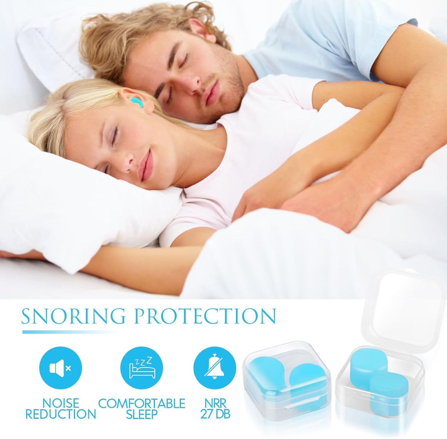 Reusable Silicone Ear Plugs, Waterproof Noise Cancelling EarPlugs for Sleeping, Mowing, Swimming, Airplanes, Concerts, 22dB Highest NRR (Blue)