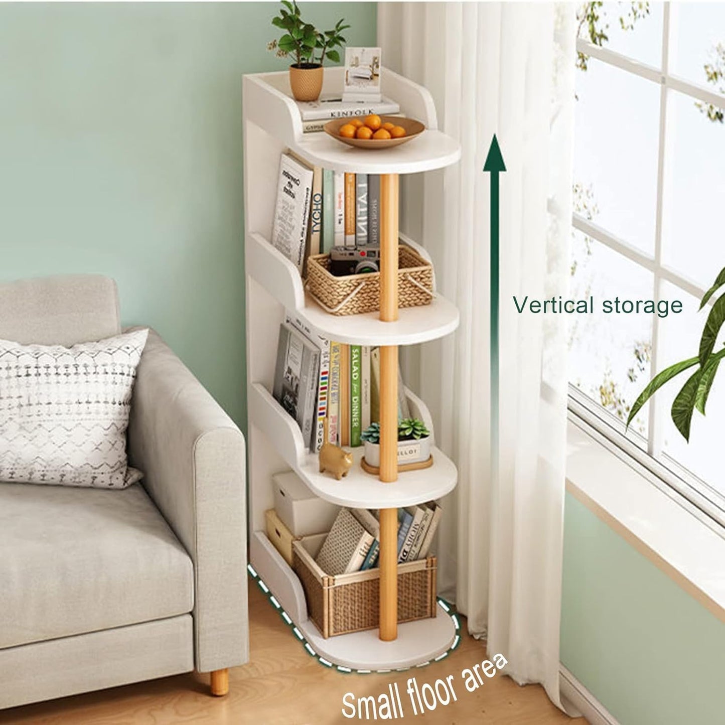 IRYZE Modern Open Bookshelf Corner Bookshelf Free-Standing Wooden Book Rack Small Spaces Bookcase Storage Organizer for Home Office Multifunctional Display Stand (Color : White, Size : 4 Tier)