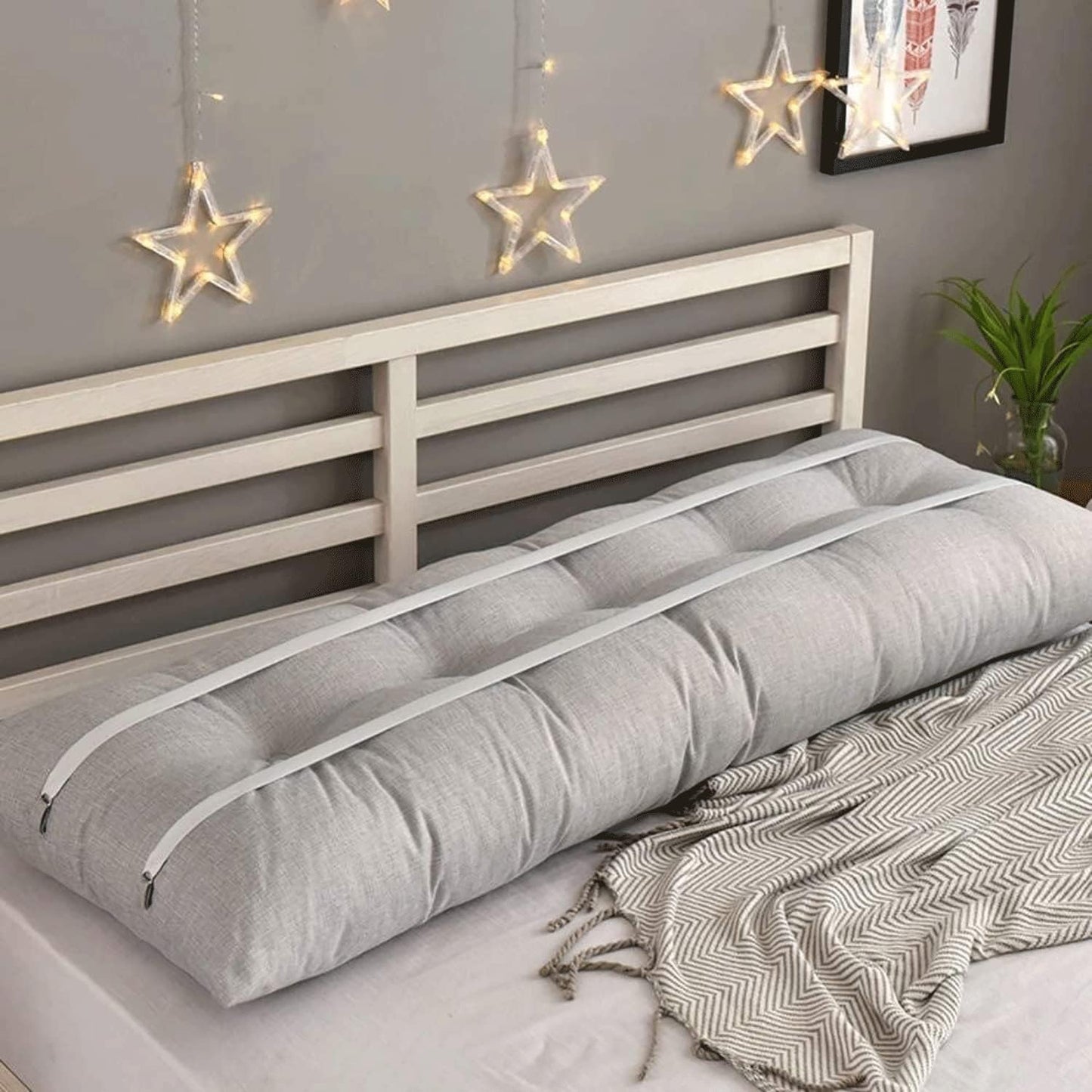 Reading Pillow Headboard Backrest Cotton Linen Filled Triangular Wedge Backrest Positioning Support Pillow Lumbar Pad(Size:180cm(71inch),Color:Gray)