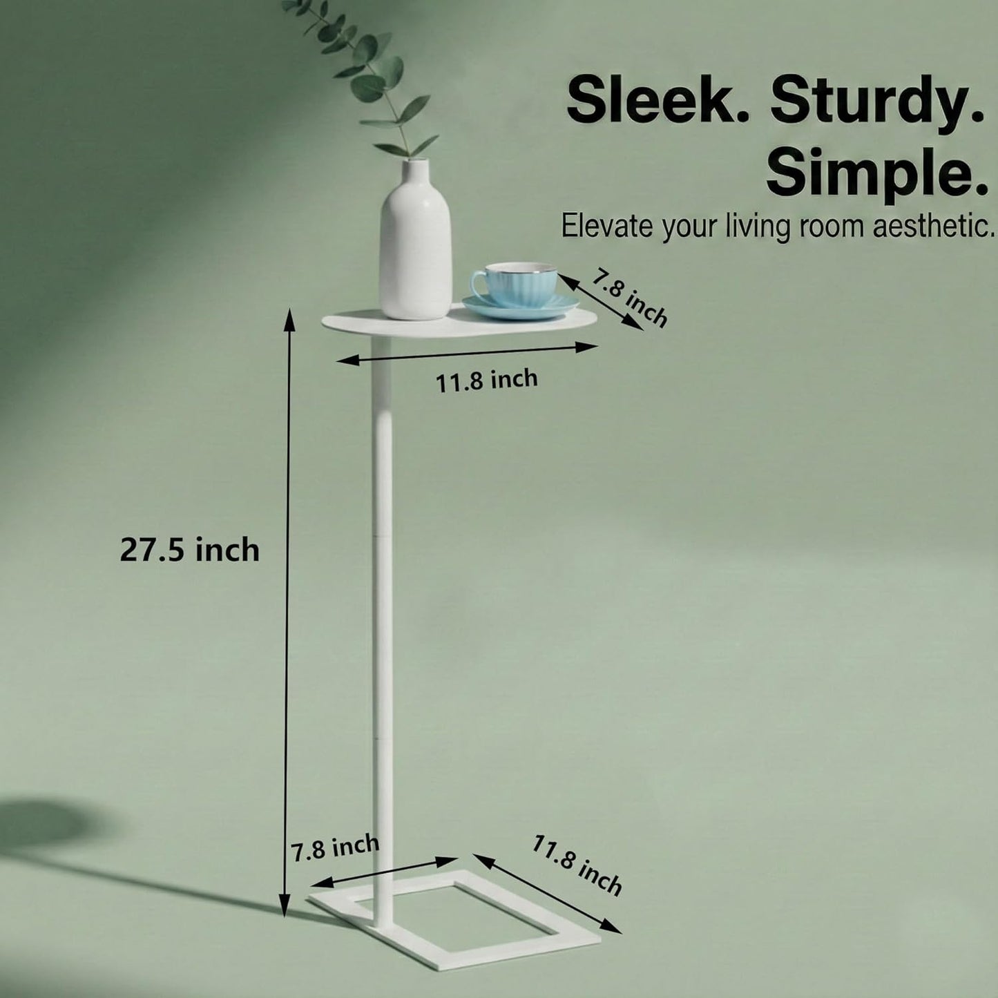 Stable C Table End Table, 27.5" Tall C Shaped Side Table That Slides Under Sofa, Slim Under Couch Table, Modern Industrial Coffee Tray Table for Living Room Bedroom (Large White)