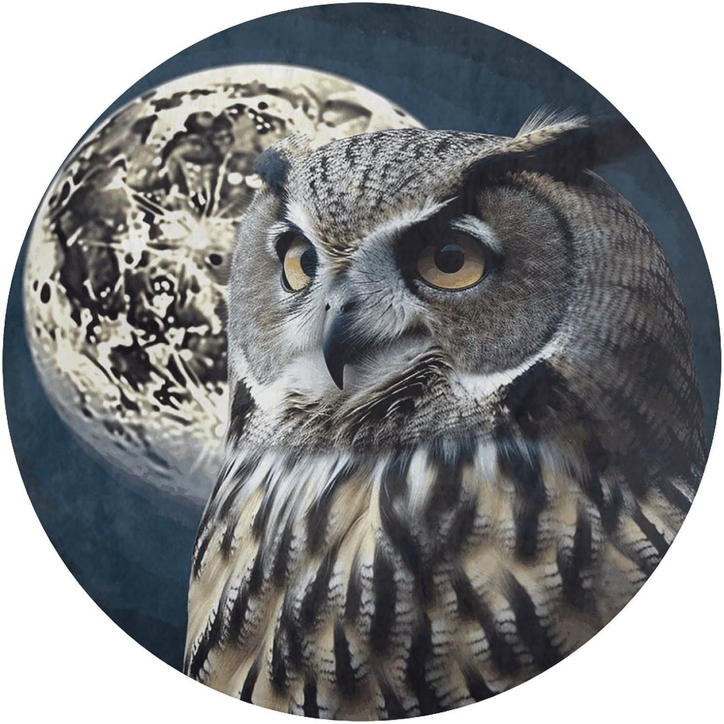 Owl and Moon Circle Rug Retro Luxury Coral Velvet Floor Mat Non Slip Soft Indoor Floor Carpet Comfy Thickened Area Rugs Modern Aesthetic Minimalist Carpets for Home Decor