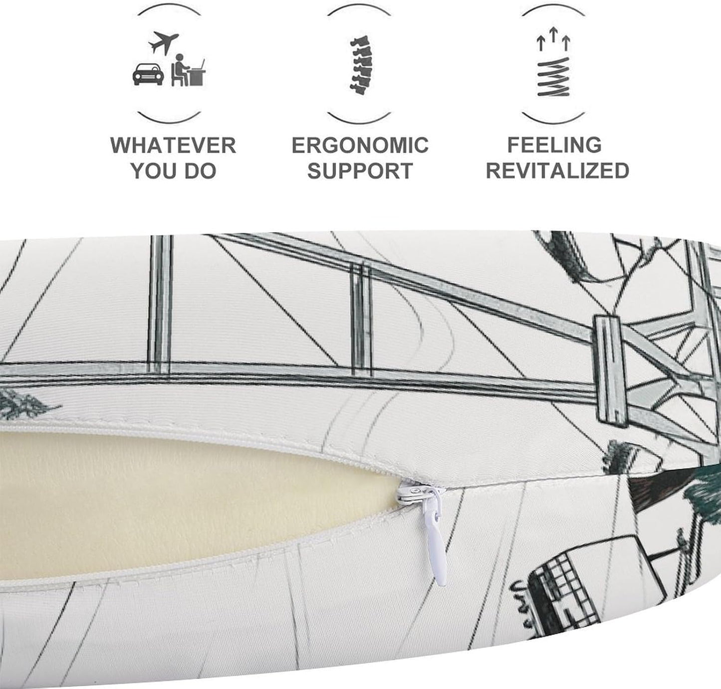 Ski Lift with Fir Tree Neck Pillow Memory Foam U Shaped Pillows Portable Pillows for Shoulder Travel Head Support Pillow with Concealed Zipper for Airplane Car Home Office