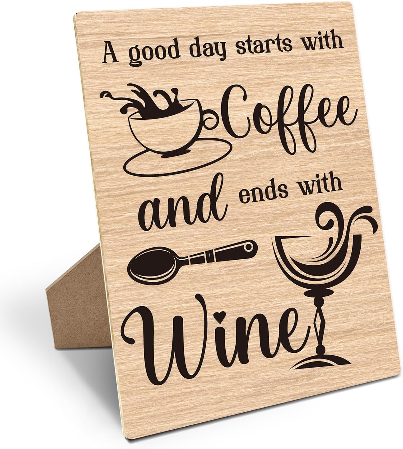 A Good Day Starts with Coffee and Ends with Wine Tin Sign，Wooden Sign with Stand 8 x 11 Inches, Beer Sign for Vintage Cafe, Kitchen, Restaurant, Bar, Home Bar, Man Cave -13