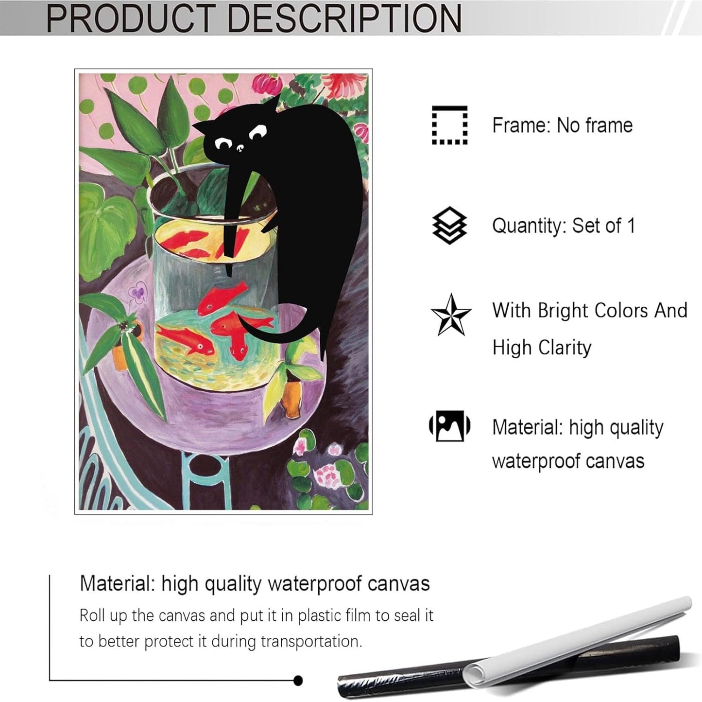 TYOHU Retro Matisse Goldfish And Cat Posters Trendy Funny Black Cat Wall Art Prints Cute Colorful Table Goldfish Prints Painting For Home Bedroom Dorm Wall Decor 12x16in Unframed