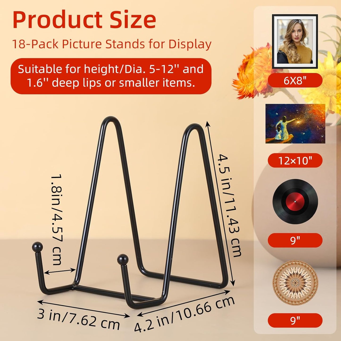 Plate Stands for Display, 18 Pack Metal Black Plate Picture Stand 4.5 Inch Book Picture Holders Easel Book Holder for Display Photo Creation Collectibles Phone on Table Desktop
