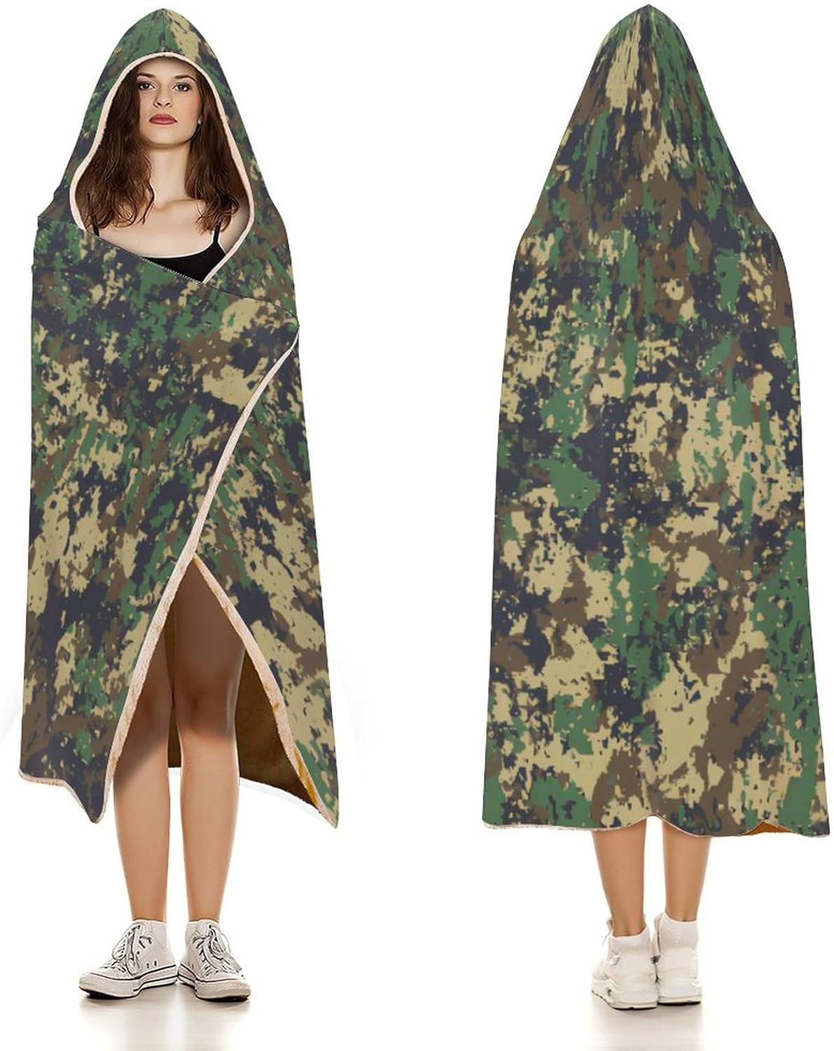 Camouflage Hooded Blankets Soft Warm Fuzzy Plush Camo Wearable Blanket Fashion Decorative Flannel Fleece Blanket for Adult Kids-C1-60x80