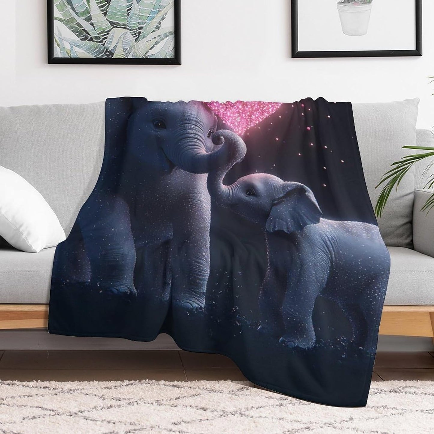 Elephant Mom Love Heart Throw Blanket for Couch Bed Plush Cozy Fuzzy Flannel Blanket for All Season 66"x90"