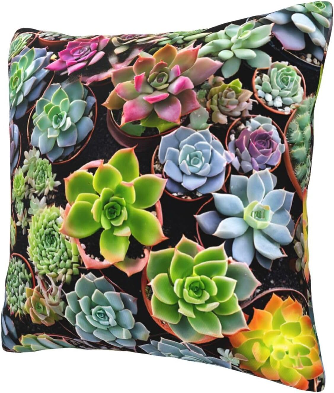 All-Season Square Pillow Covers 18"X18", Colorful Succulent, Decorative Throw Pillow Covers for Sofa Bed Couch, Hidden Zipper Cushion Cover, Square Lumbar & Accent Pillowcases for Home Decor