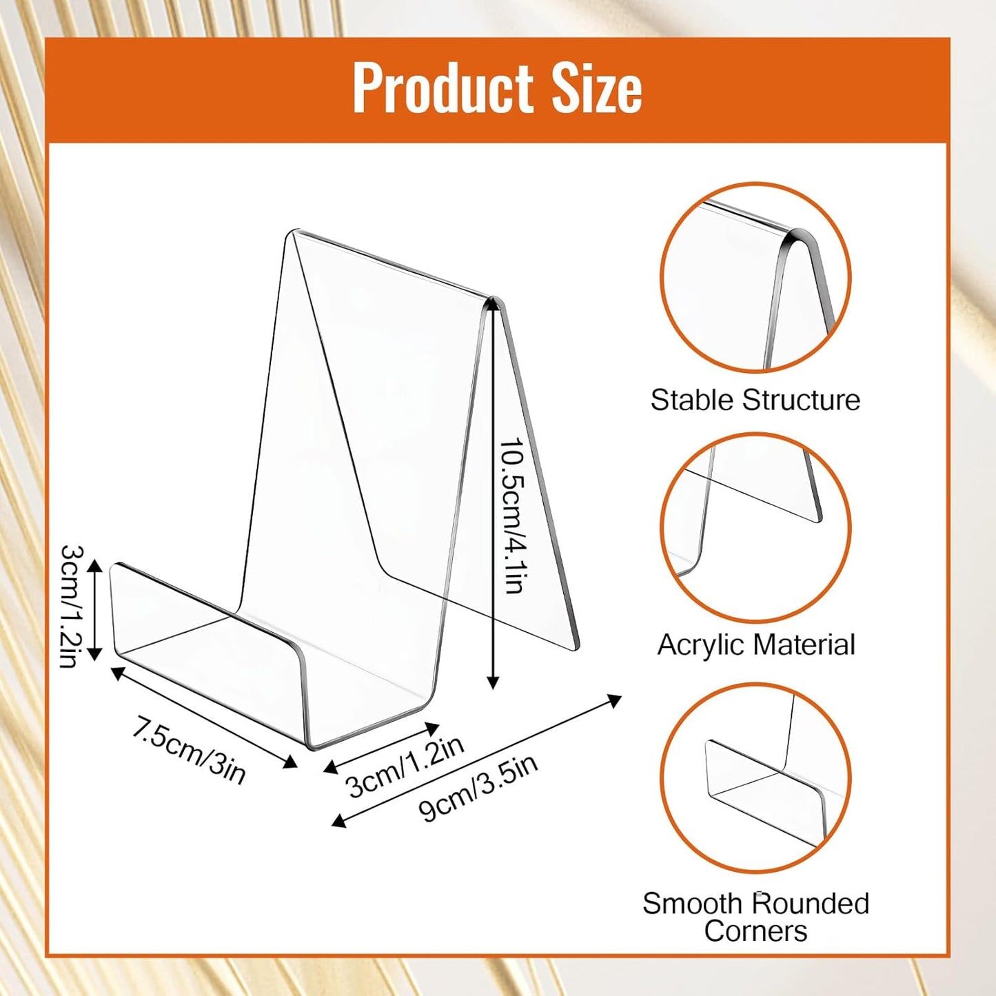 SHENLIU 20 Pack Clear Book Stand, 3x4 Inch Acrylic Easel Stand Book Display Holder, Display Stands for Album, CD, Music Sheets, Plate, Artworks, Phone, Tablet, Magazine, Postcard