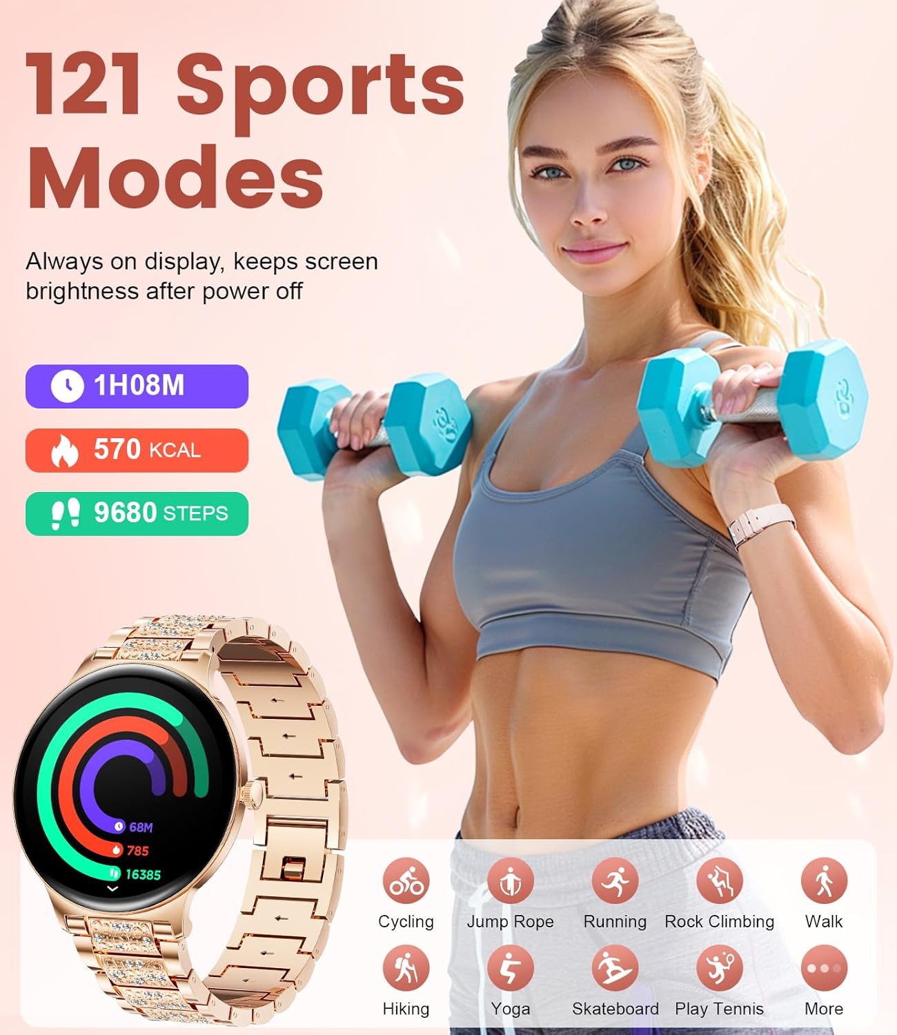 LIGE Smart Watch for Women(Dial/Answer Calls), 1.43" AMOLED HD Display, 100+ Sports Modes Fitness Tracker Watch, 5ATM Waterproof/IP68/Sleep Smartwatch Womens, Ladies Smart Watches for iOS Android