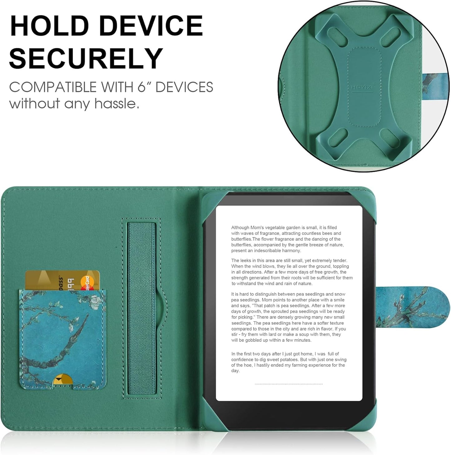 Universal Case for 6-inch Kindle eReader Compatible with Kobo/Voyaga/Pocketbook/Tolino E-Book Reader,6'' eReader Protective Cover with Built-in Card Slot,Flower