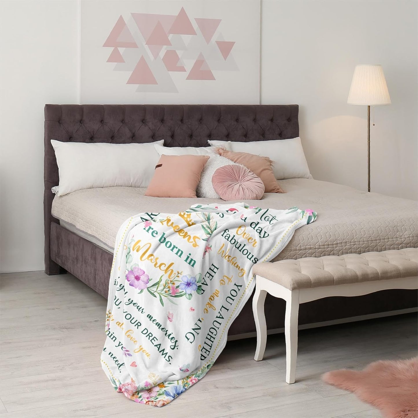 March Birthday Gifts for Women Blanket 60"x50", Birthday Gifts for Women Mom Girls Daughter Wife Sister, March Bday Throw Blanket