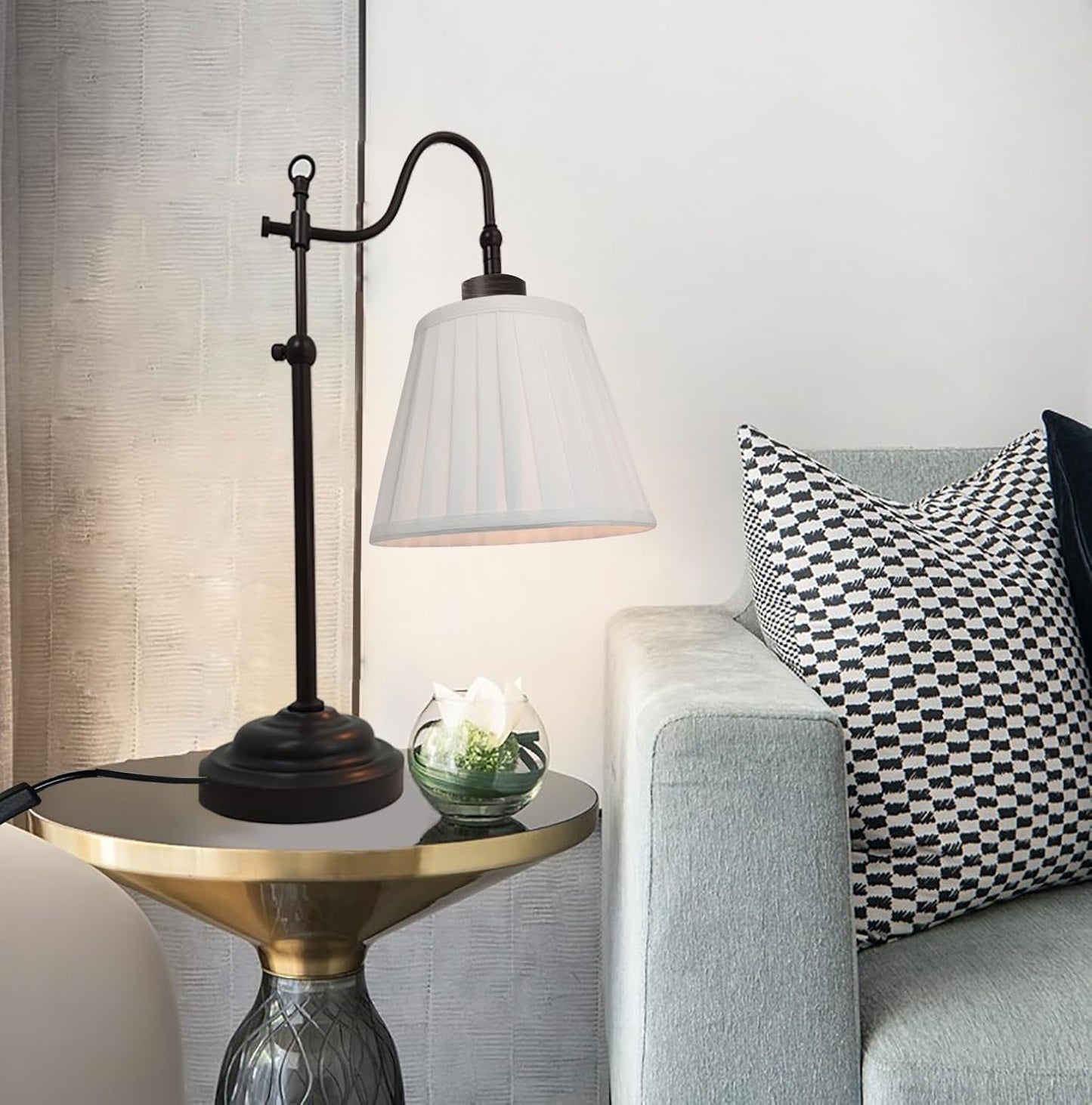 Farmhouse Table Lamps for Living Room, Vintage Swing Arm Desk Lamp with Adjustable Height, Industrial Bedside Reading Pleated Light for Bedroom, E26