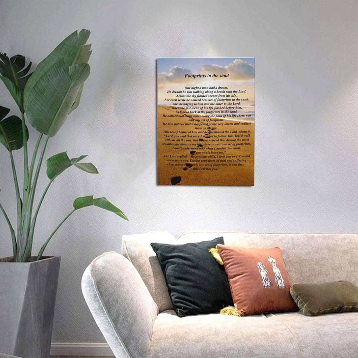 Footprints In The Sand Painting Poem Poster Classic Framed Canvas Wall Art For Home Bedroom Office Living Room Decor 12x16 Inches.