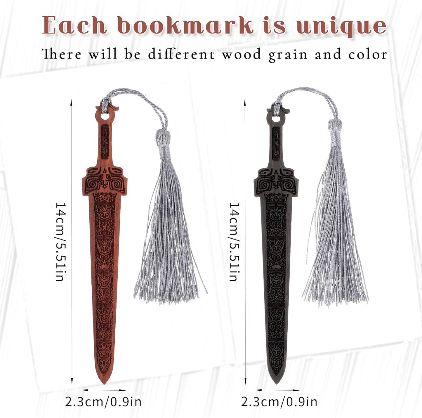 2PCS Sword Shaped Wooden Bookmarks, Creative Vintage Style Woode Bookmark Handmade Wood Book Mark Reading Page Markers Woods Book Marks for Men Crafting Book Lovers