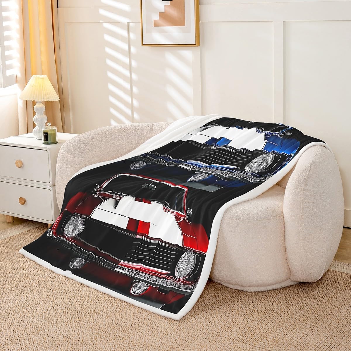 Erosebridal Classic Car Fleece Blanket, Twin Size (60"x80"), Black, Modern Design, Microfiber Polyester Sherpa Blend, Easy Care, Perfect for Kids, Camping, Napping, Reading