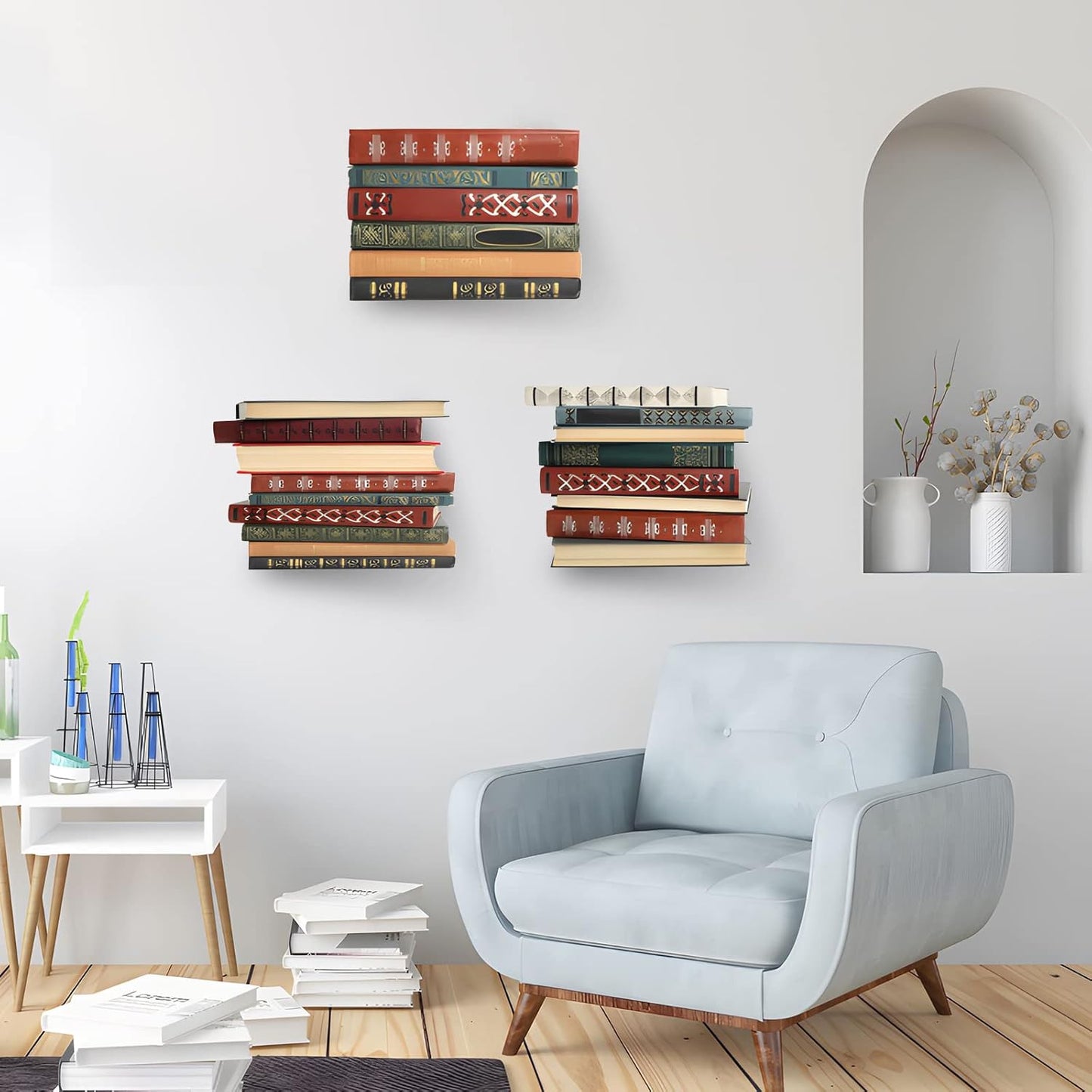 ECOSEAO Floating Book Shelves for Wall, Heavy-Duty Book Organizers, Iron Wall Mounted Shelves for Home Office Classroom Library, White Large (4)