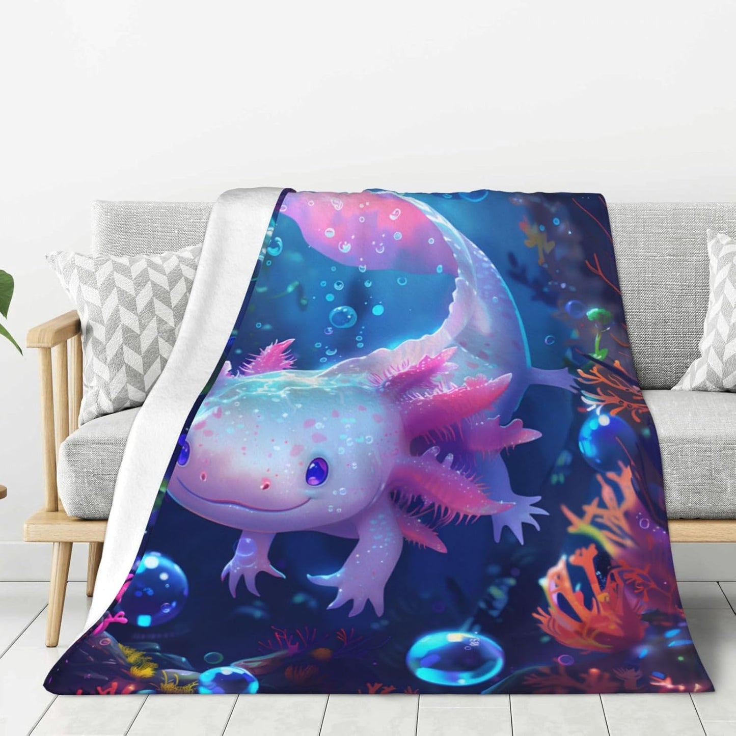 Axolotl Blanket Lovely Axolotls Gifts for Girls Boys Kids Adults, Flannel Axolotl Throw Blankets for Bed Living Room Sofa Couch Traveling Camping, Soft Warm Lightweight Cozy Axolotl Decor 80x60in