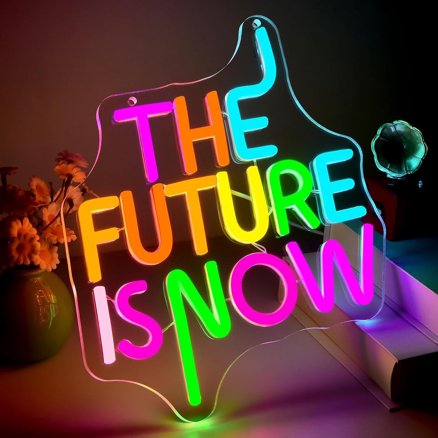 The Future Is Now Neon Sign for Wall Decor Inspirational Neon Light for Man Cave Dimmable Motivate LED Sign for Classroom Office Bedroom Gym Decor Birthday Gifts for Teen Art Size 11 * 9.7In(WZCP309)