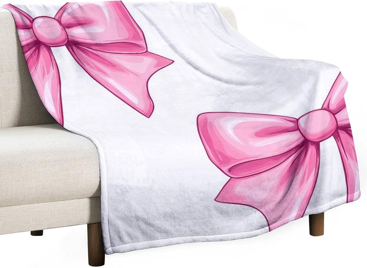 Bow Print Throw Blanket for Couch Bed Plush Cozy Fuzzy Flannel Blanket for All Season 40"x50"