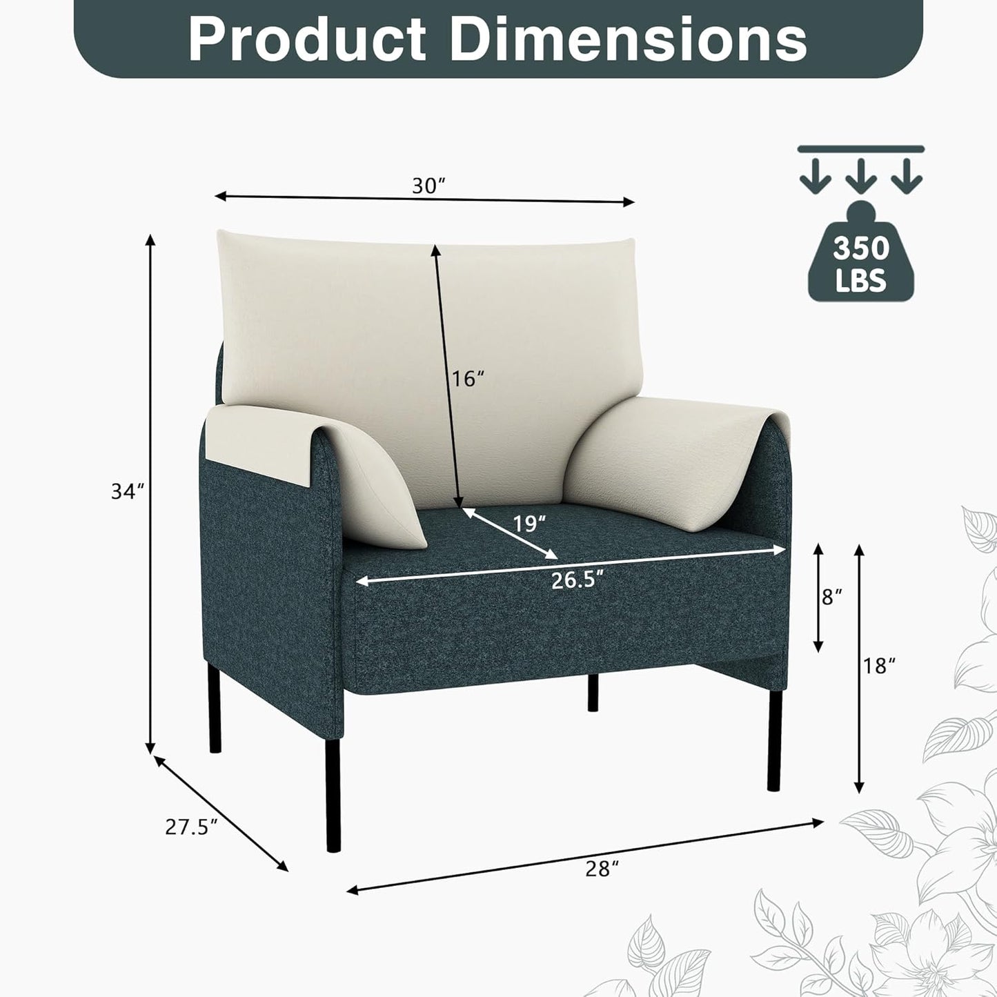 LSSPAID Accent Chair, Modern Comfy Linen Upholstered Armchairs with Removable Pillowed Back and Armrests, Sturdy Metal Frame Living Room Chair, Dark Green