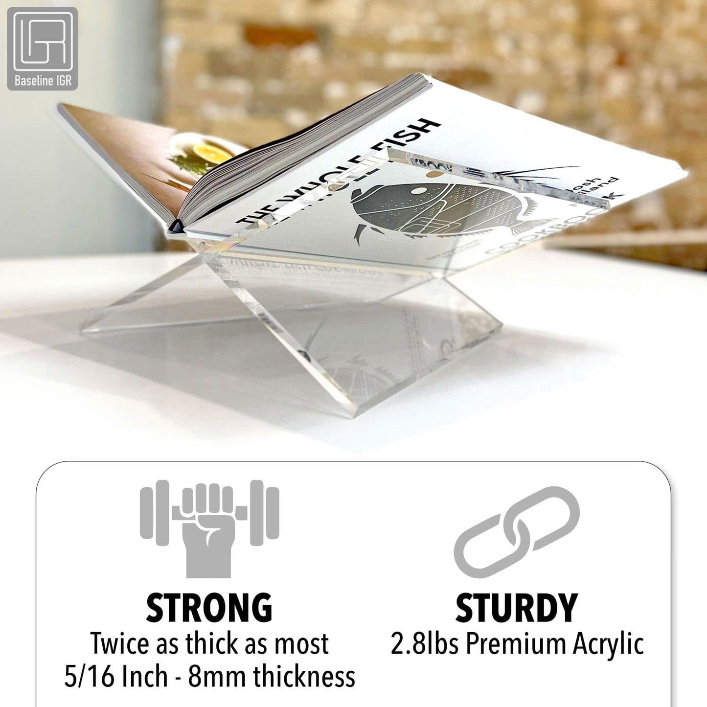 Medium Clear Acrylic Book Stand, 8.7” x 6.3” x 3.6”, Acrylic Book Holder, Open Bookstand for Display and Reading Cookbooks, Art Books, Bibles, Magazines - Home and Office