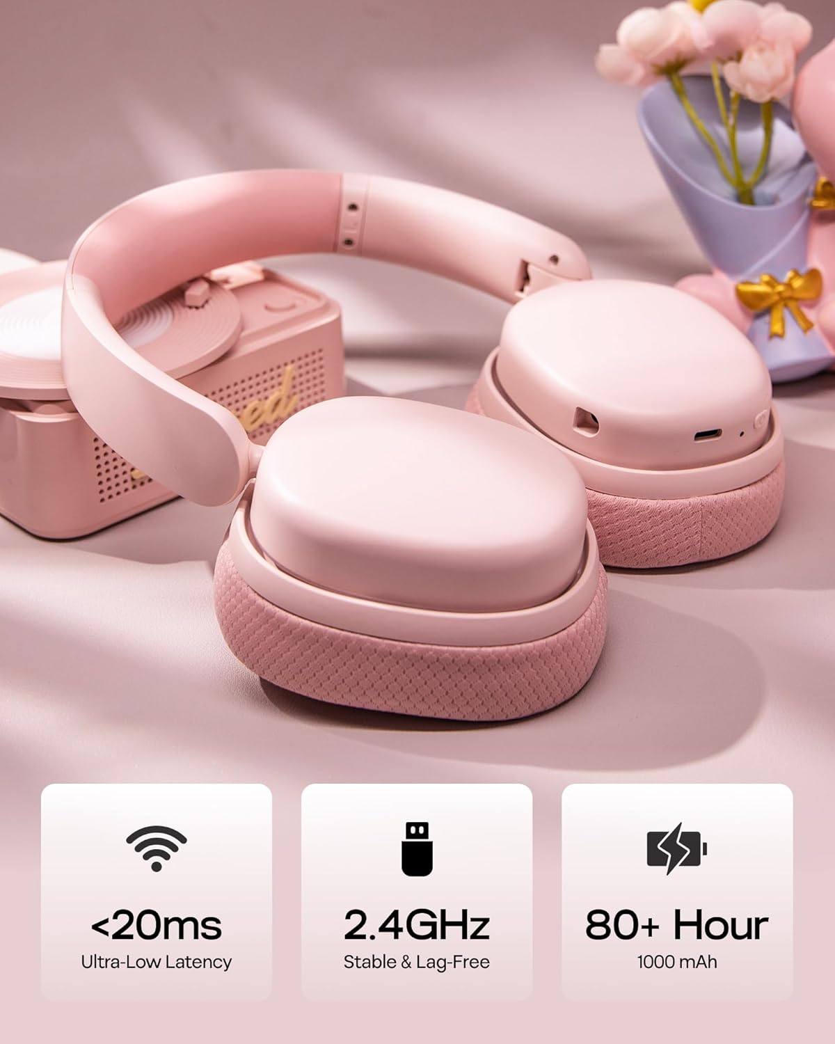 EPOMAKER X Aula G7 Pro Wireless Gaming Headset, Dual Mode BT5.3 & 2.4GHz, 7.1 Surround Sound, 80+ Hour Battery, RGB Light, with Noise Canceling Mic for PS5, PS4, Switch, PC (Pink)