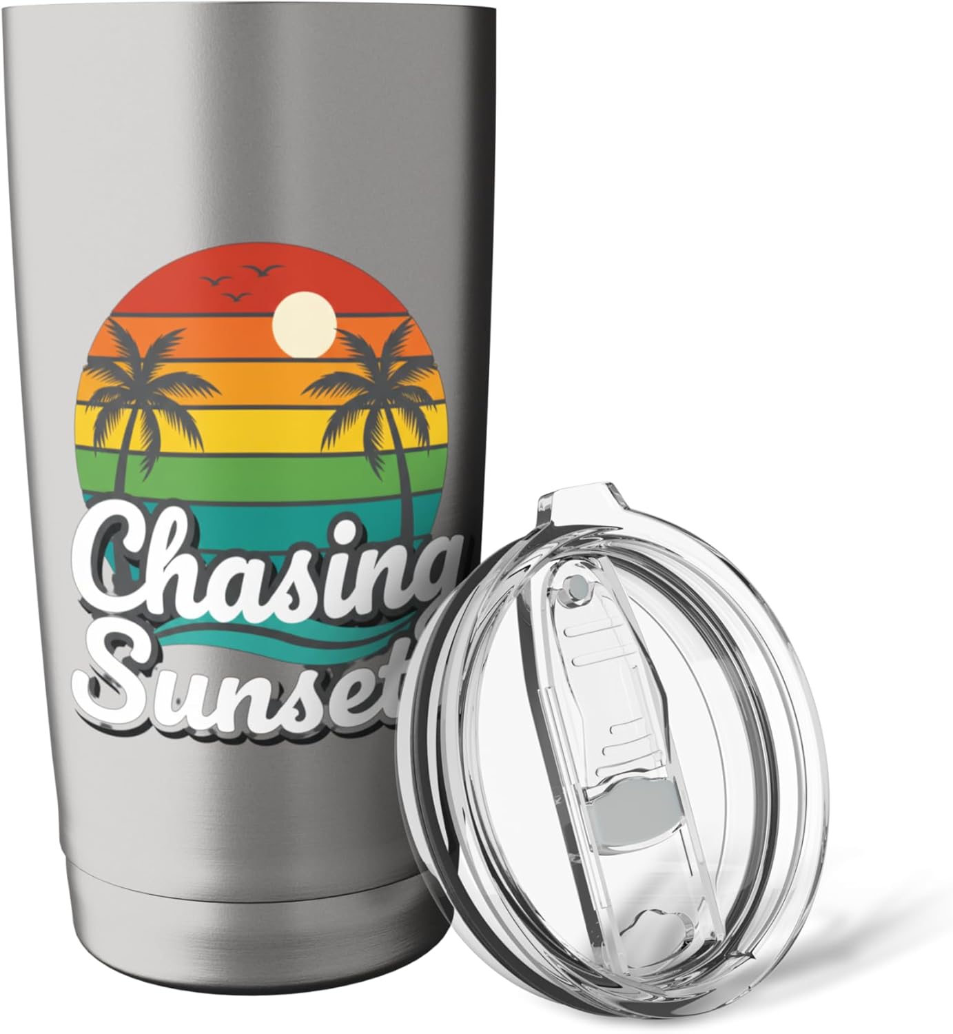 Chasing Sunsets Retro Kids Travel Sunset Design Stainless Steel Insulated Tumbler