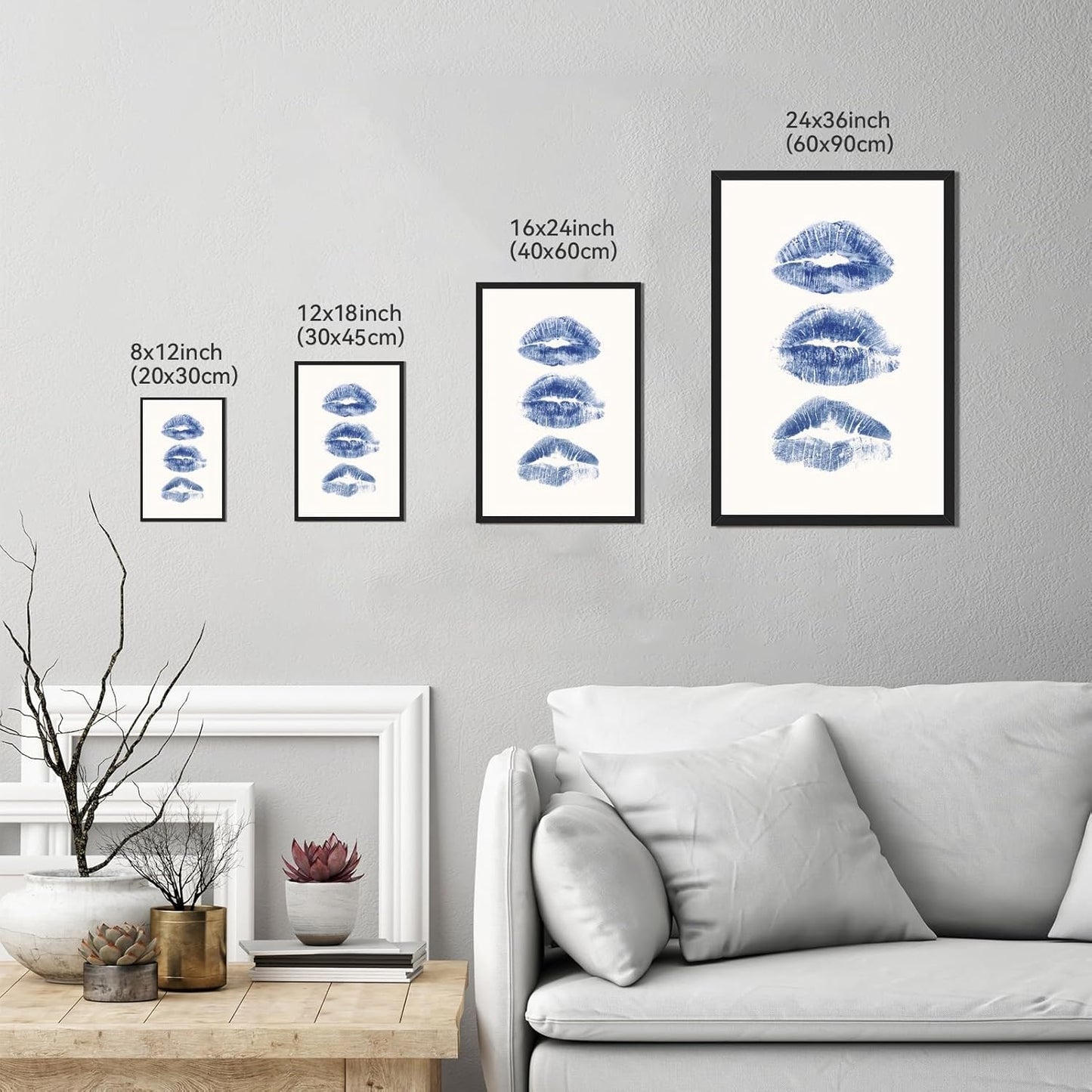 Framed Navy Cheetah Canvas Wall Art Set Retro 8 Ball Poster Blue Leopard Kiss Lips Print Trendy Preppy Aesthetic Dorm Room Decor Funky Blue Painting Picture for Apartment Bedroom 8x12inch