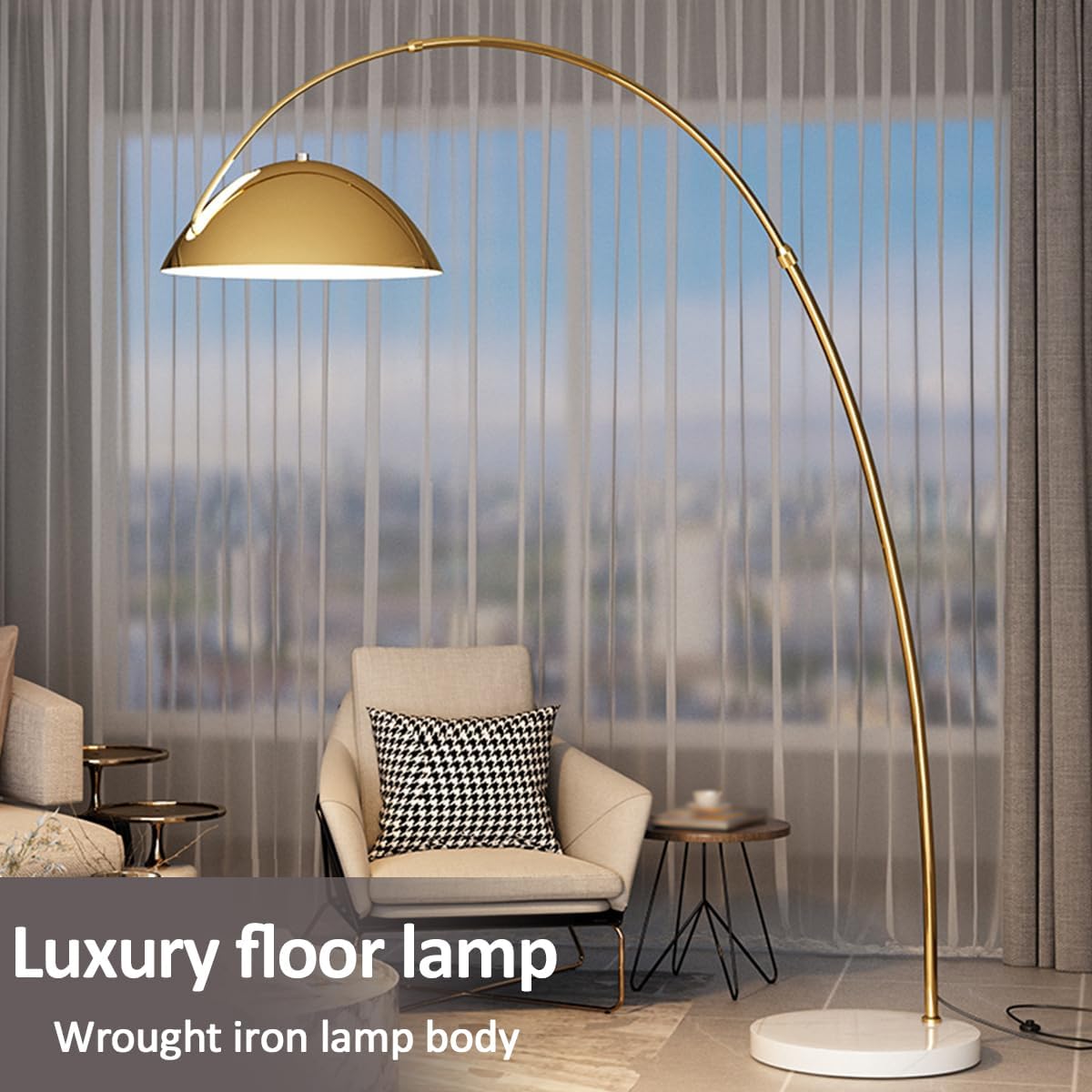 Arc Floor Lamps for Living Room Adjustable Height Standing Lamp Black Polishing Metal Floor Lamp Modern Tall Reading Lamp with Marble Base Over Couch Lamp for Bedroom Study Room Office