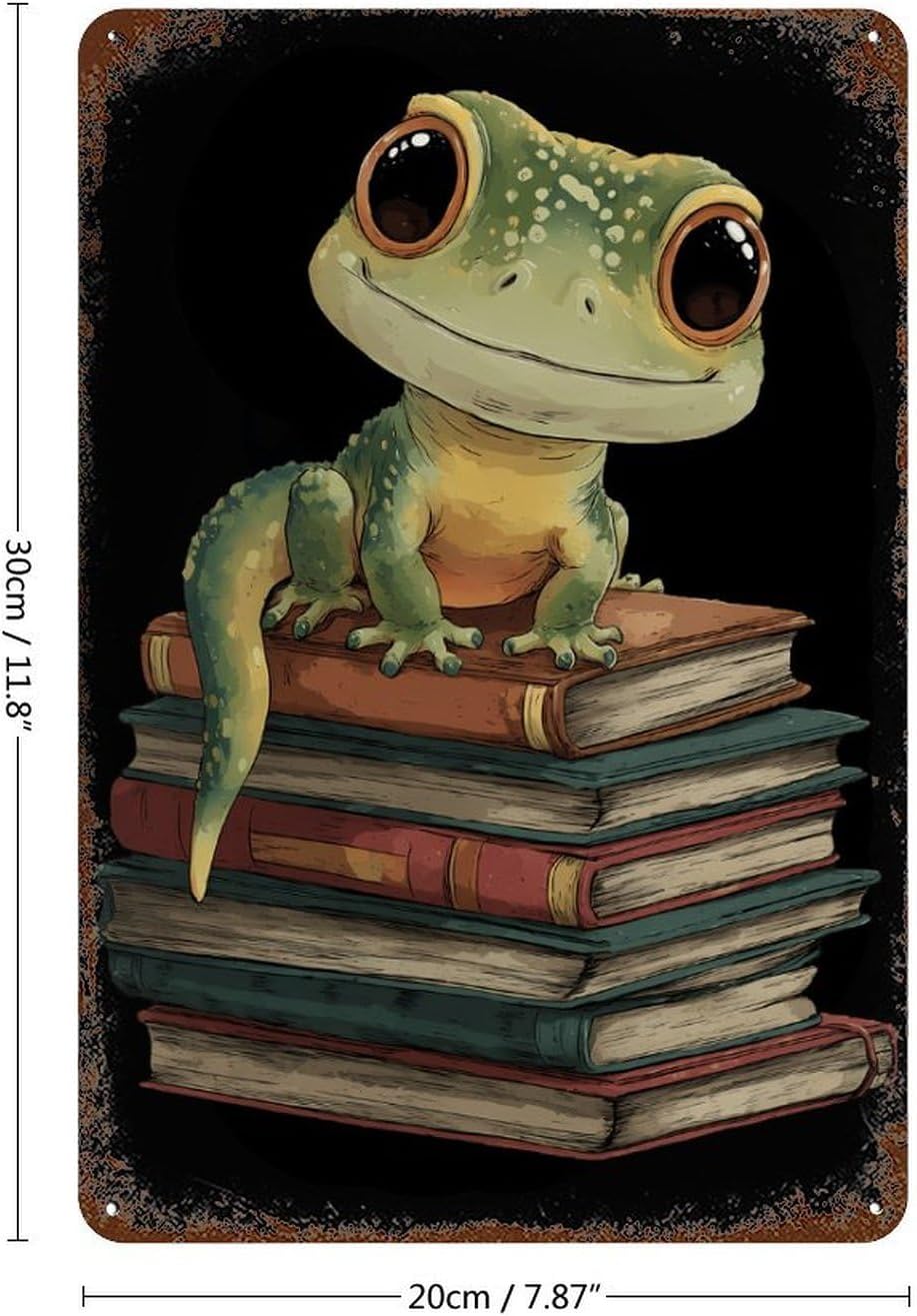 Leopard Gecko Reading Books Personalized Tin Signs Metal Poster Wall Art Retro Bar Pub Garage Home Decor