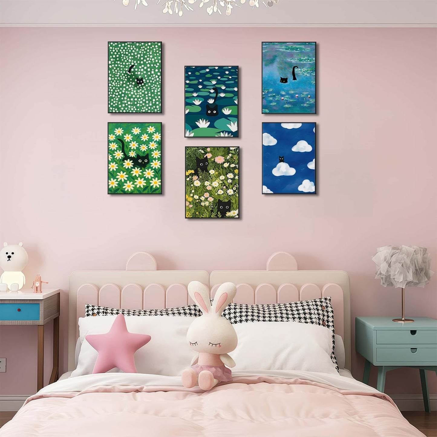 6 Pcs Funny Black Cat Wall Art Cats in Famous Paintings Posters Prints Vintage Gallery Wall Decor Pictures Eclectic Cute Preppy Aesthetic Room Decor (8x10 inch x 6 pcs) Unframed