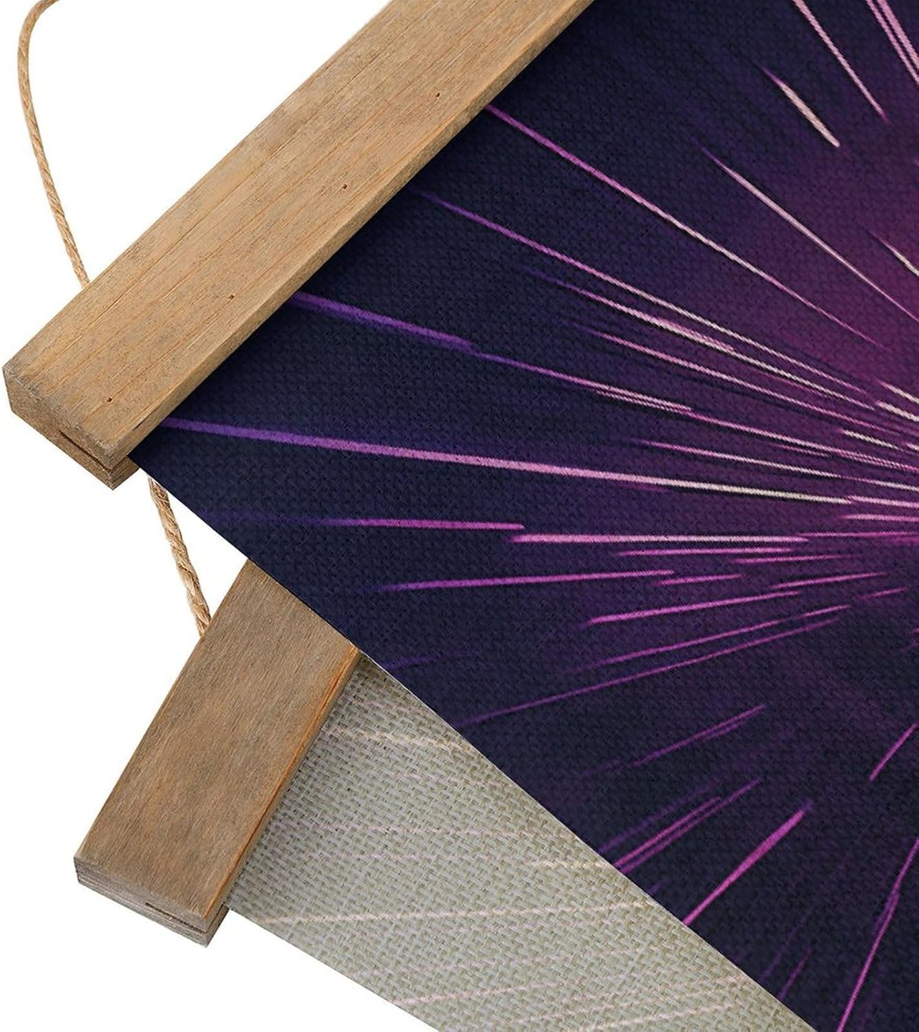 Vintage Purple Rays Poster with Wooden Frame Personalized Linen Hanging Scroll Painting Rustic Wall Hanging Illustrative Modern Artwork Decor for Home Living Room Bedroom Office